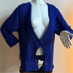 Chic Royal Blue Open-Front Cardigan with single button